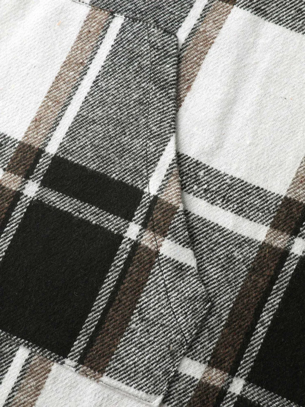 Checkered Half-Open Placket Pockets Hoodie