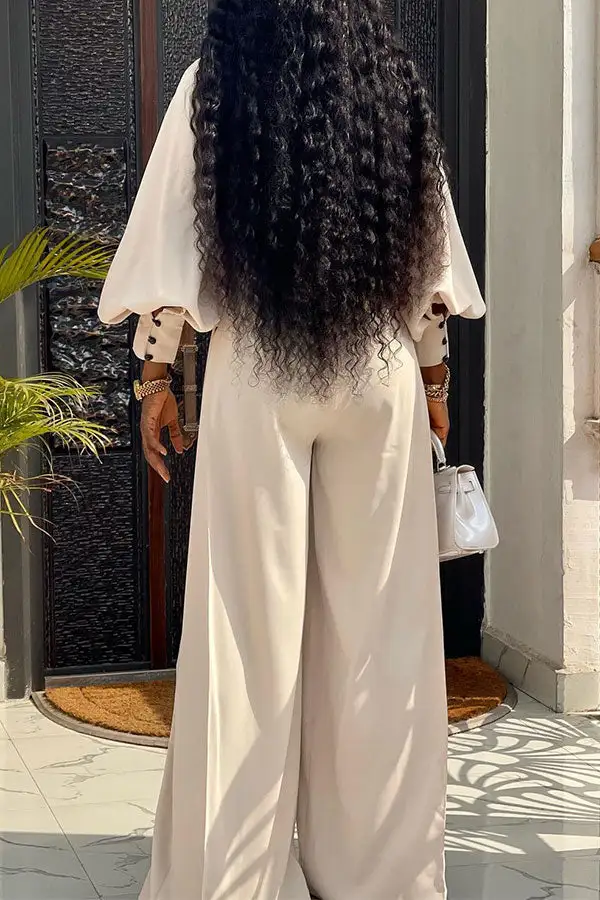 Colorblock Mock-Neck Wide-Leg Pant Set