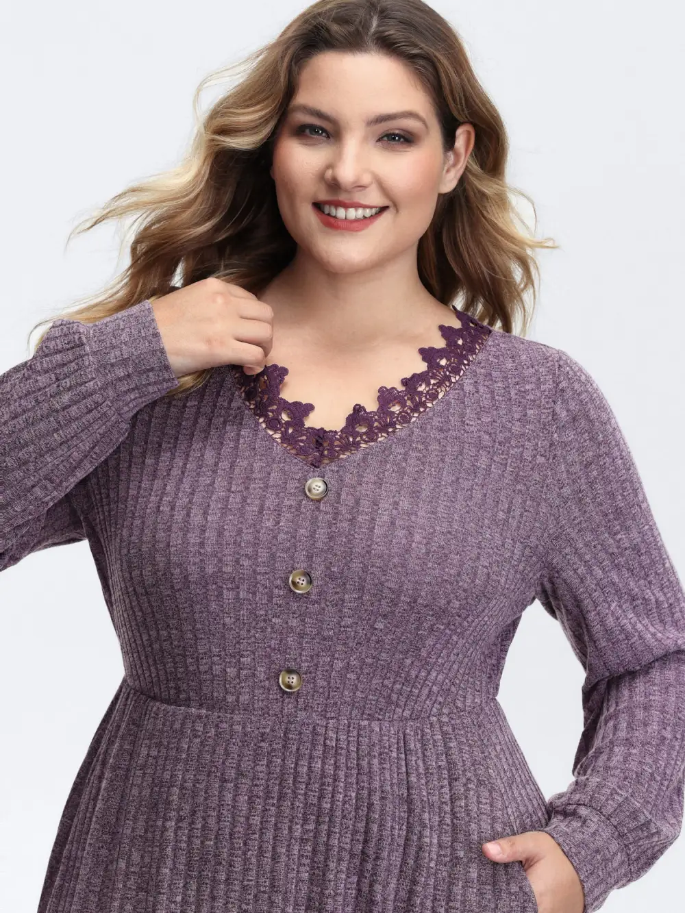 Stretchy Textured Lace Trim Midi Dress