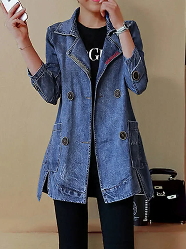 (Clearance Sale⚡) Lapel Collar Plain Casual Denim Jacket
