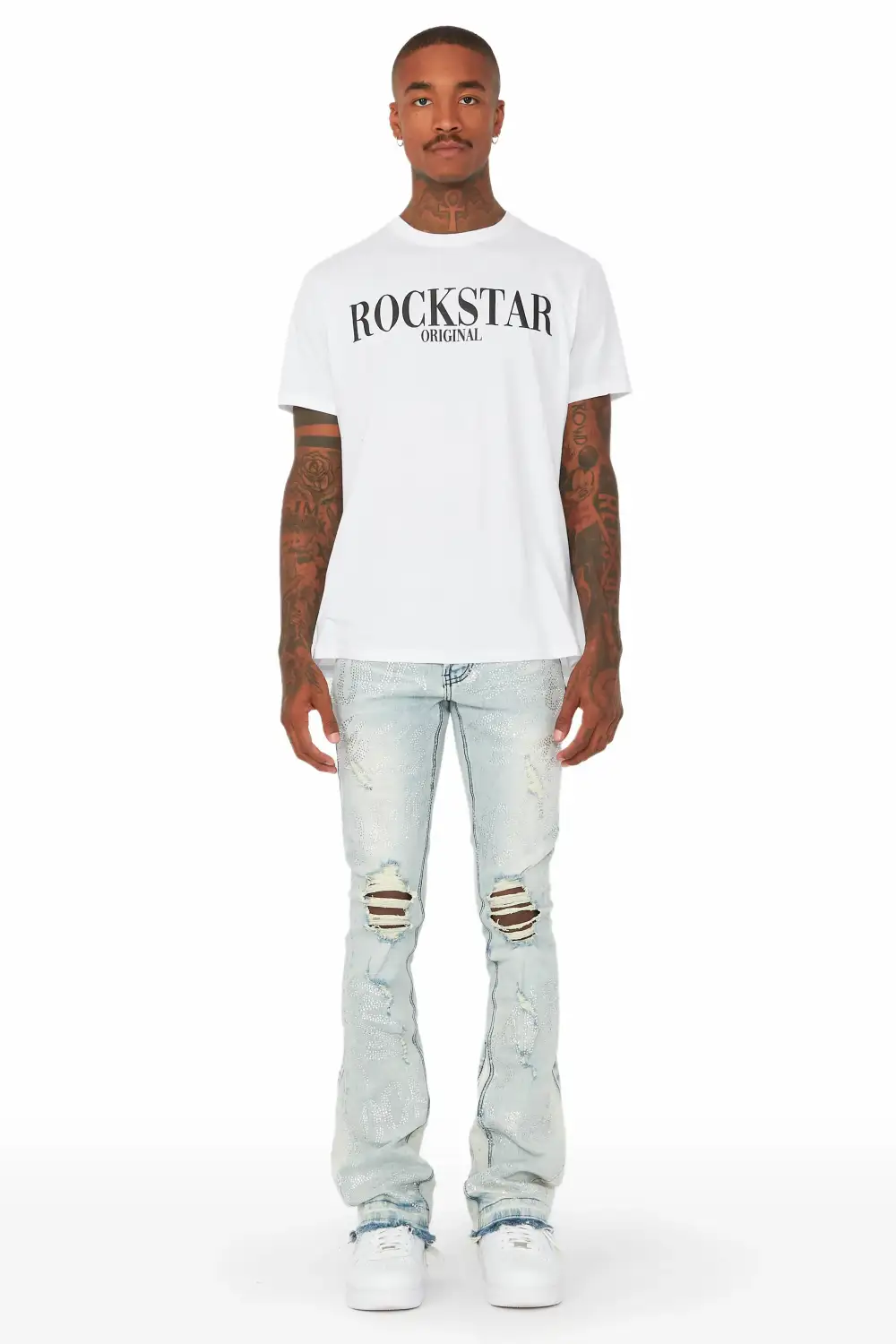 Cato Graphic Stacked Flare Jean-Blue