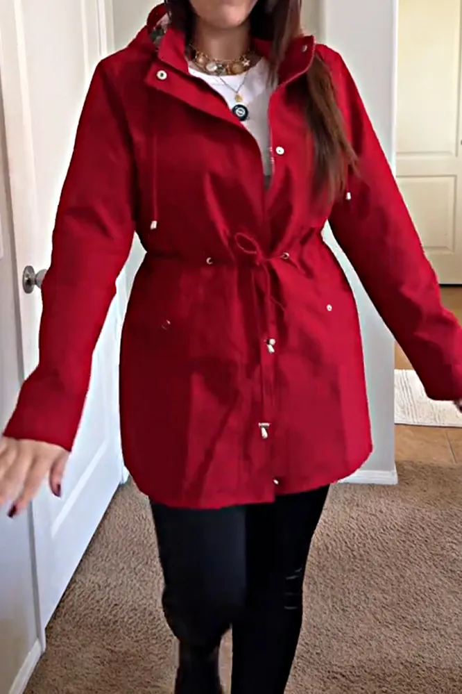 Women's solid color zipper casual hooded jacket