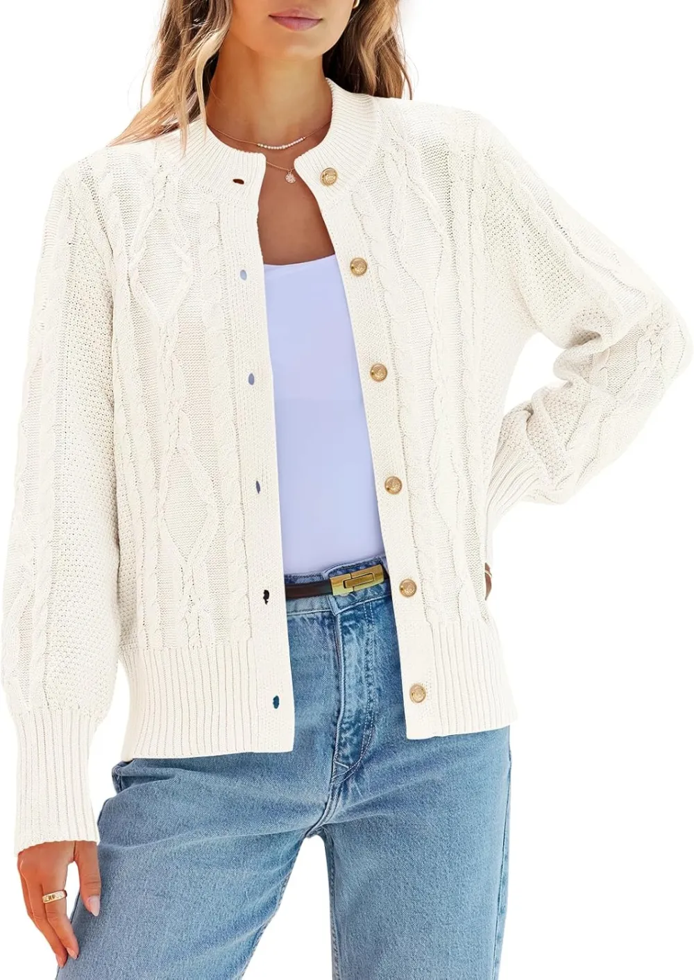 Women's 2024 Fall Long Sleeve Sweater Cardigan Cable Knit Open Front Button Outwear Coats