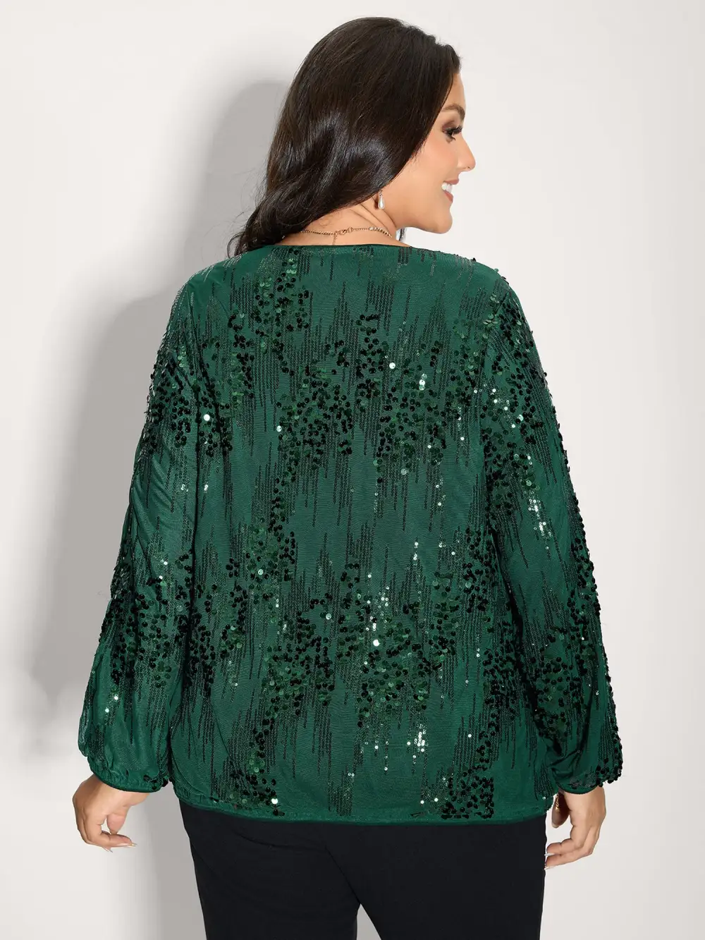 Shimmery Sequin Wrap V-Neck Blouse