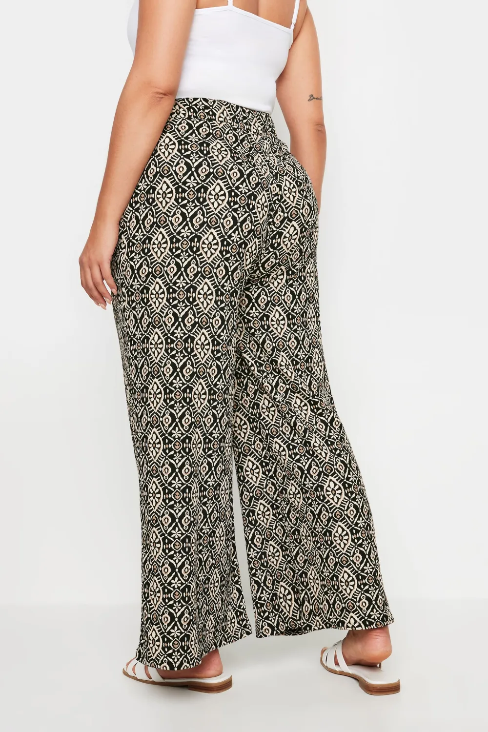 YOURS Curve Blue Abstract Print Textured Wide Leg Trousers