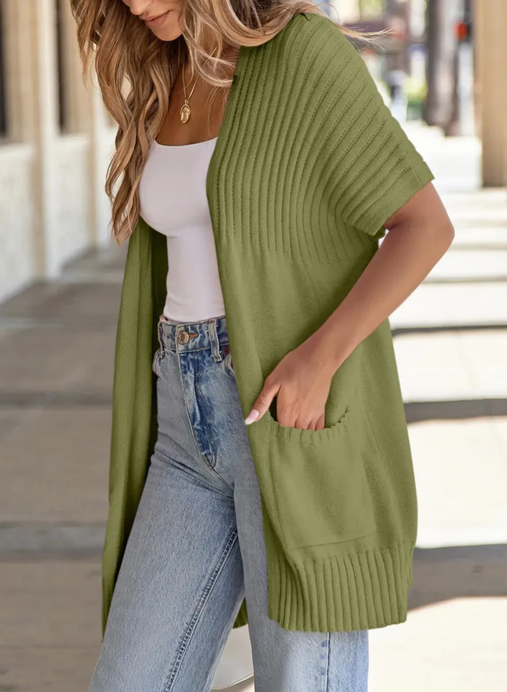 ✨Women's Short Sleeve Pleated Lightweight Open Front Cardigan