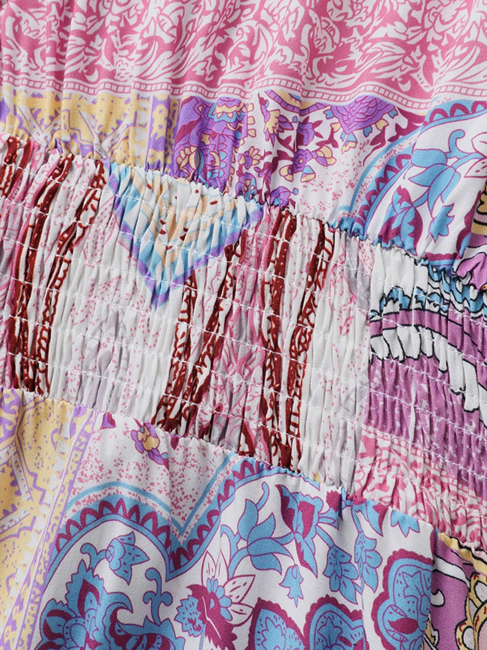 Boho Collage Off-Shoulder Maxi Dress