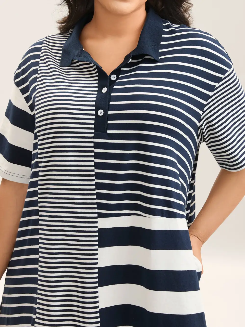 Cotton Knit Stripe Print Midi Dress