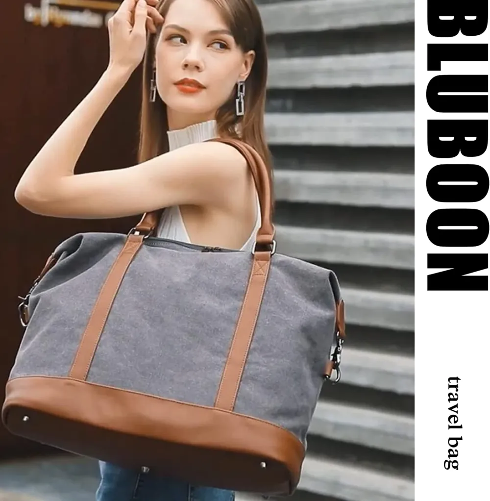 Ladies Canvas Weekender Bag Overnight Carry-on Tote Duffel in Trolley Handle