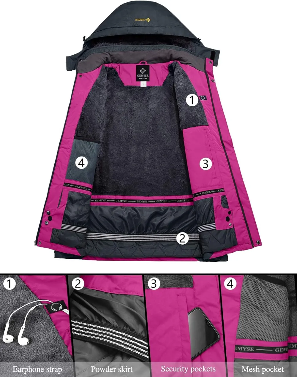 Women's Ski Snow Jacket Warm Winter Waterproof Coat Snowboard Rain Jacket Hooded Windproof Windbreaker
