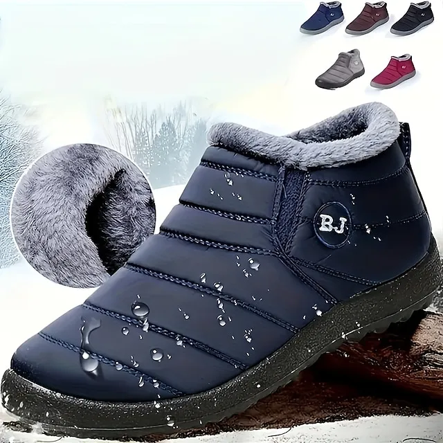 Women's Sneakers Boots Snow Boots Plus Size Winter Boots Daily Fleece Lined Booties Ankle Boots Winter Flat Heel Round Toe Plush Casual Comfort Elastic Fabric Loafer Solid Color Black Red Blue