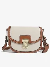Women's Crossbody Bag – Vintage Leather Trim Small Shoulder Purse with Buckle Closure – Beige and Brown, Ideal for Daily Use and Travel
