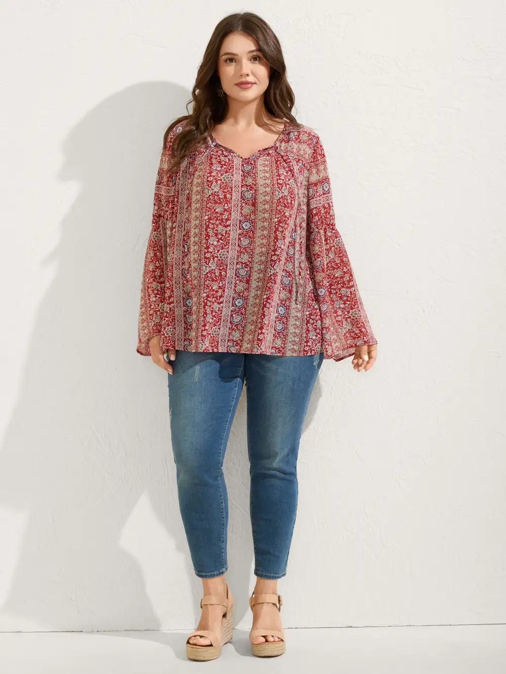 Chiffon Floral Sheer Print Neck-Tie Blouse