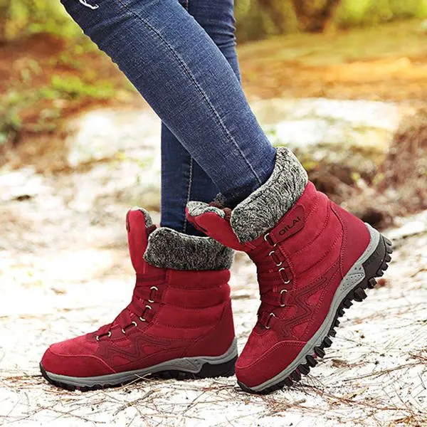 Large Size Women Hook Loop Outdoor Sneakers Mid Calf Warm Suede Boots