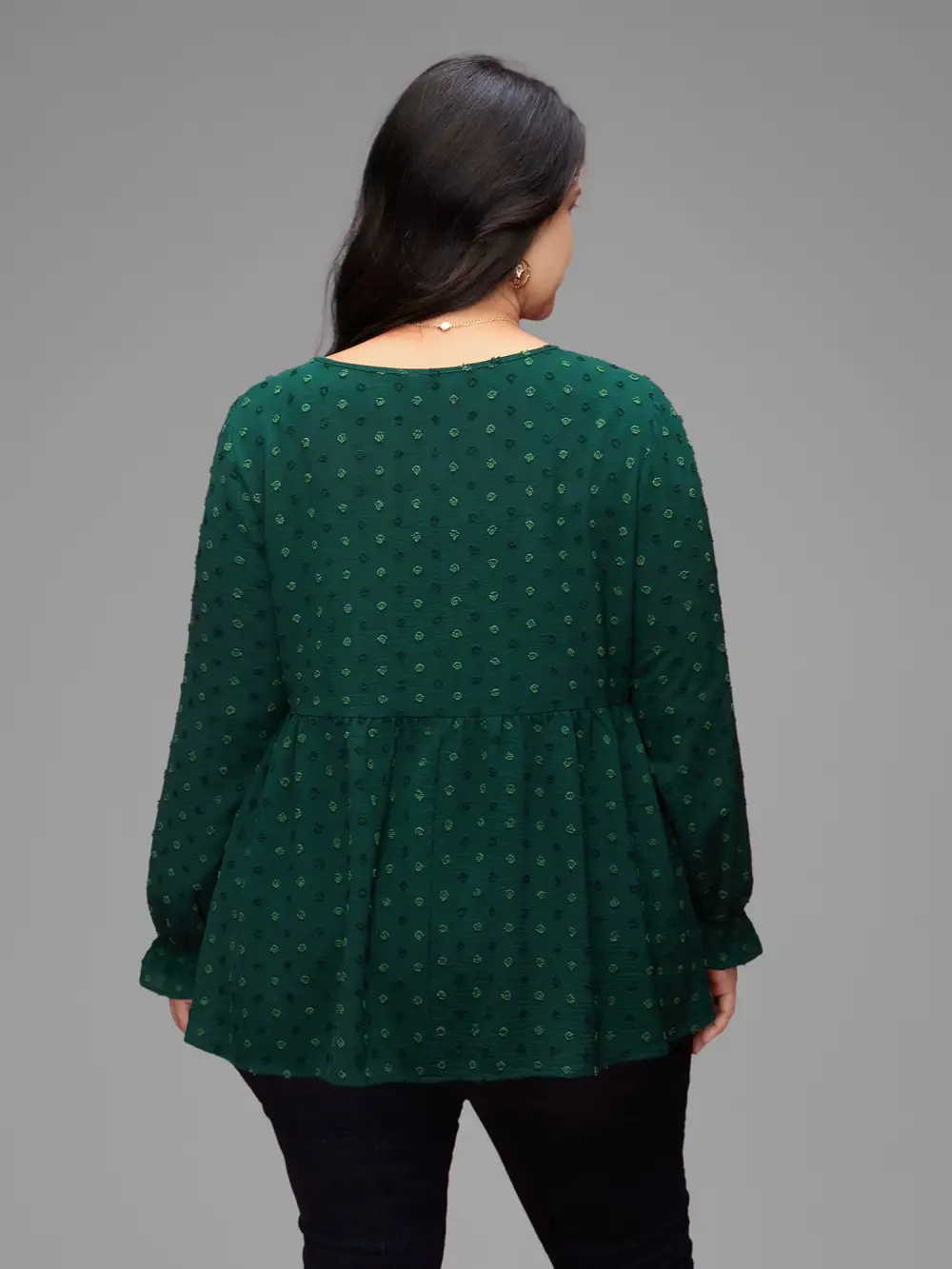 Textured Dot Elastic Cuffs A-line Blouse