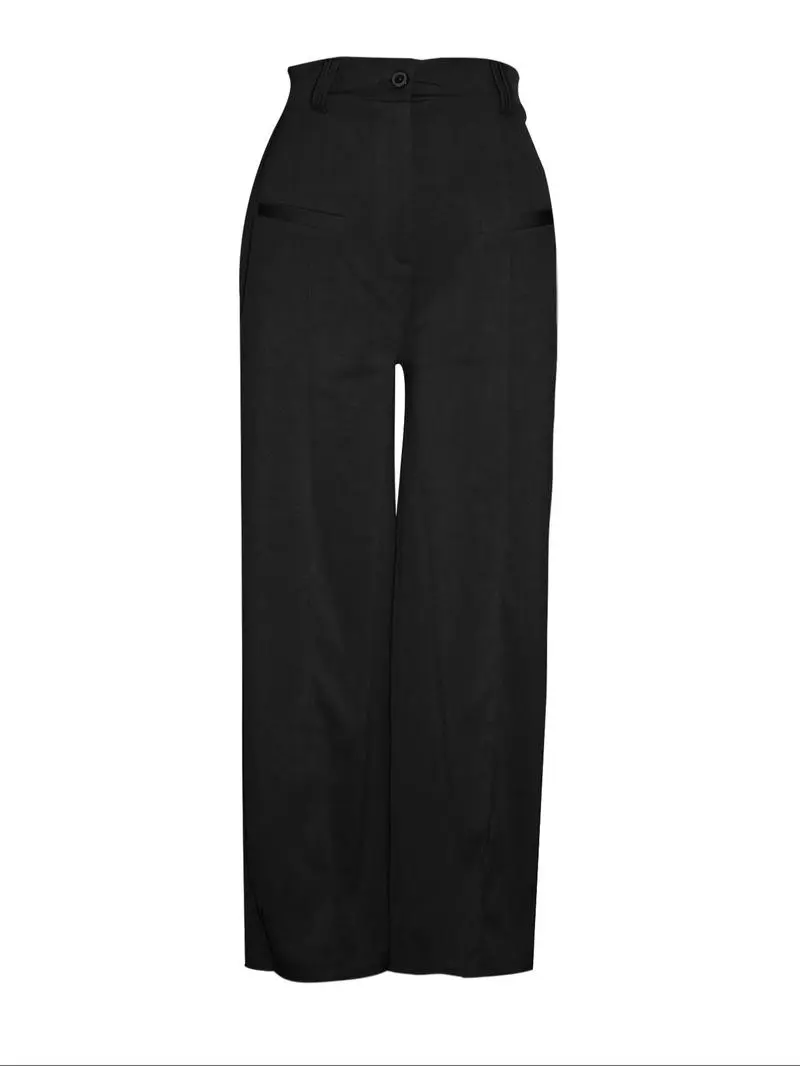 Women's Plain Pocket Wide Leg Fit Pants, Basic Classy Comfy Trousers for Spring & Fall