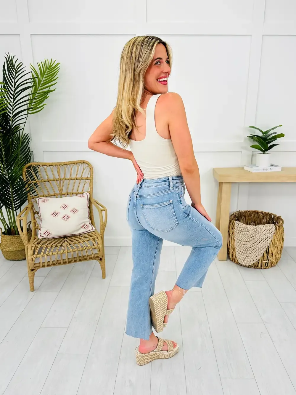 Along For The Ride Wide Leg Cropped Jeans With Tummy Control