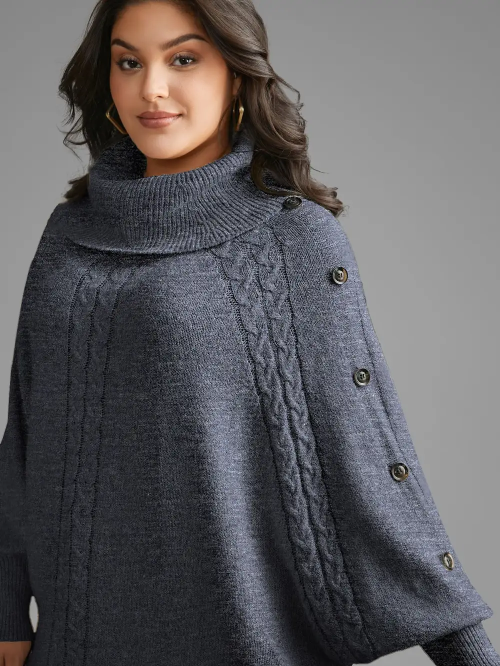 Turtleneck Cable Knit Asymmetrical Hem Pullover