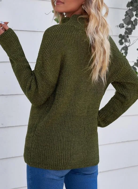 Womens Sweaters Long Sleeve 1/4 Zip Pullover Polo V Neck Dressy Casual Tops