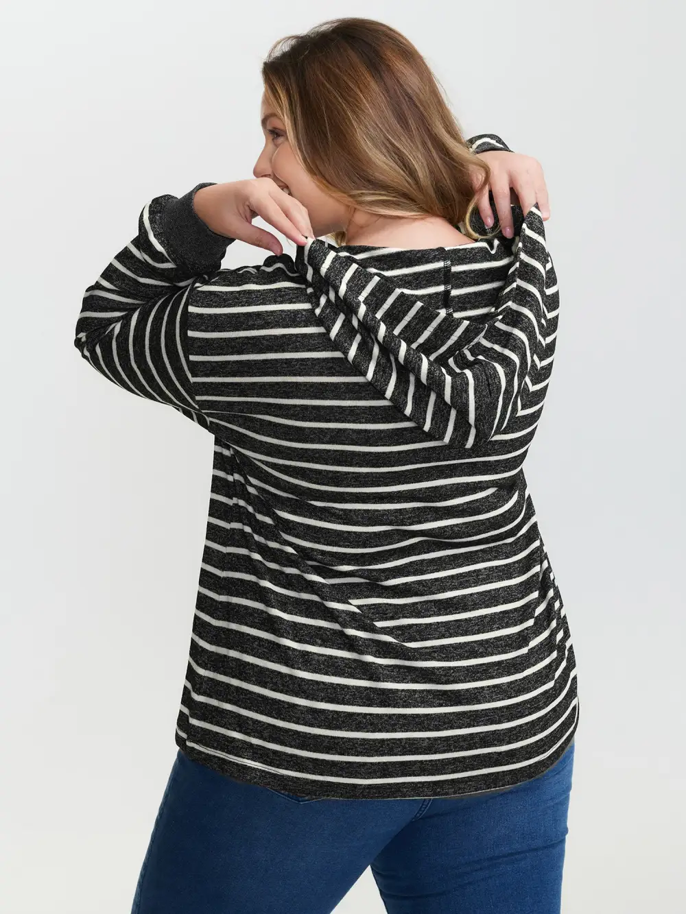 Striped Color Contrast Button Hoodie