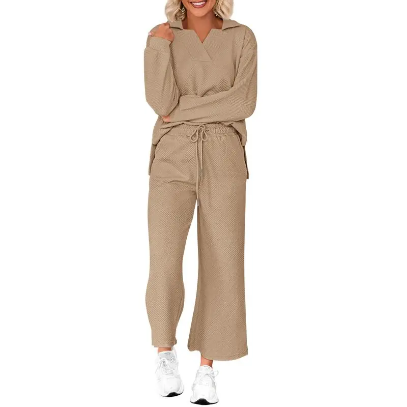 Women 2025 FW 2-Piece Pullover & Wide Leg Pants Lounge Set