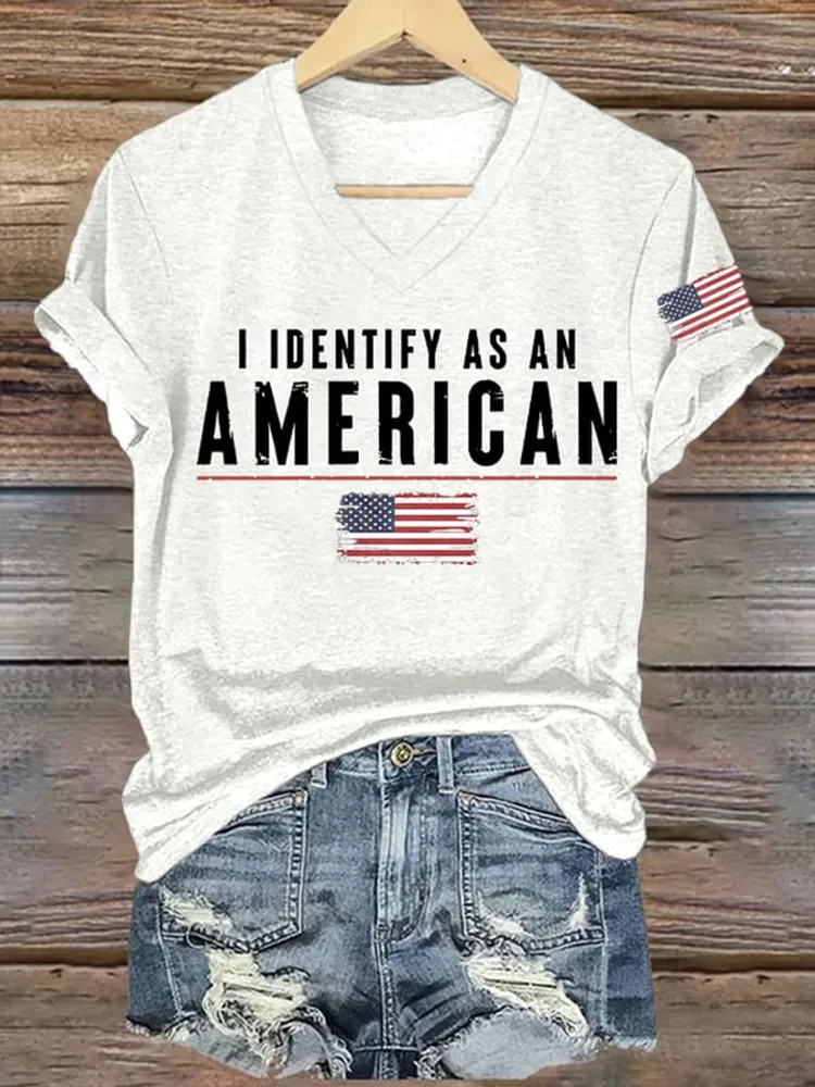 Women'S I Identify As An American V-Neck Short-Sleeved T-Shirt