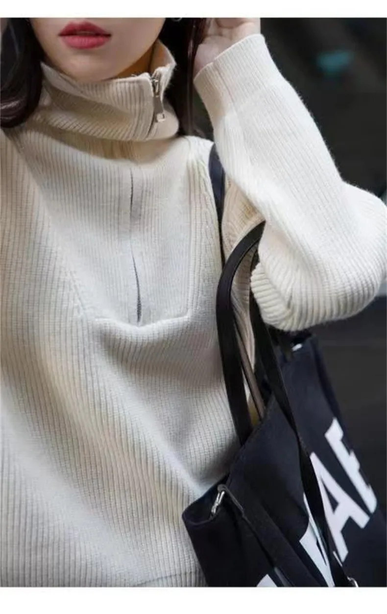 Two Wear Half Zip Large Lapel Soft Waxy Sweater