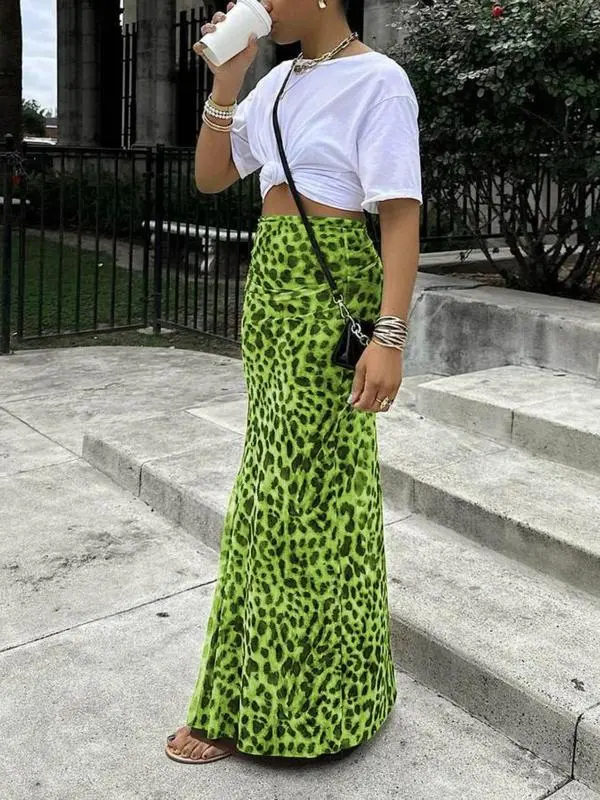 Women's Leopard Print High Waist Bodycon Skirt – Stylish Summer Casual Long Skirt