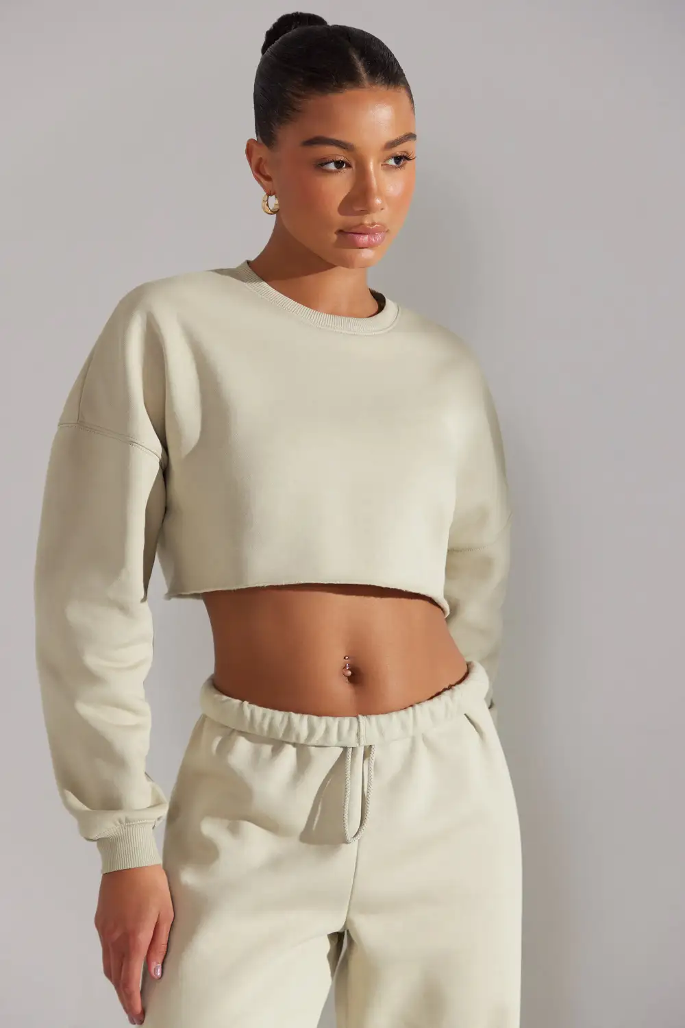 Fundamental - Cropped Oversized Sweatshirt in Limestone