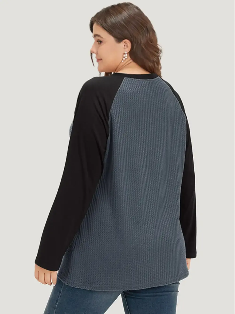 Waffle Knit Raglan Sleeve Metal Buckle Detail T-Shirt