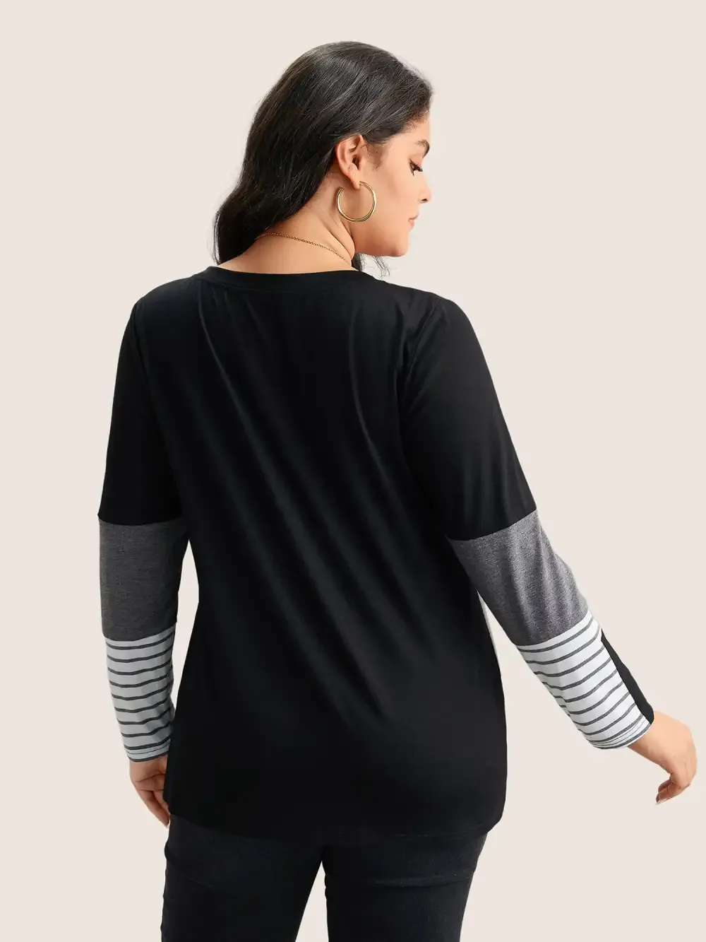 Colorblock Contrast Striped V Neck T-Shirt