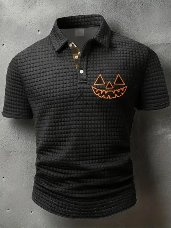 Men's Retro Pumpkin Face Polo Shirt