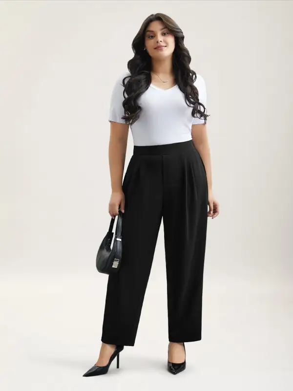 Stretchy-Waist Straight Leg Pants