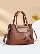 Elegant Croc-Embossed Faux Leather Handbag – Stylish Top Handle Purse with Detachable Shoulder Strap, Luxury Tote Bag for Women, Perfect for Work, Parties & Formal Events Black Pink Red