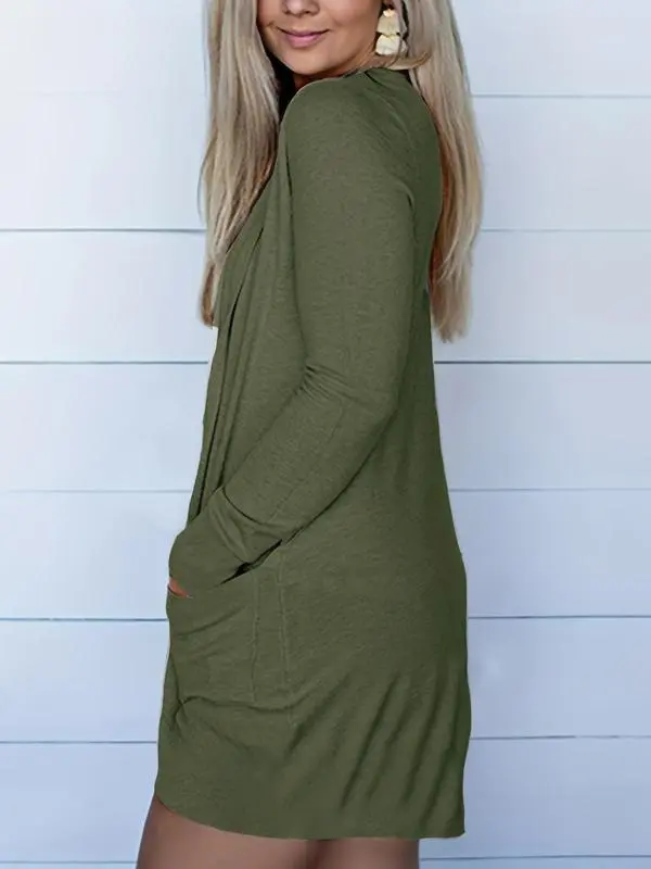 Women’s Solid Pocket Cardigan – Casual Long-Sleeve Knit Outerwear for Fall & Winter Daily Wear