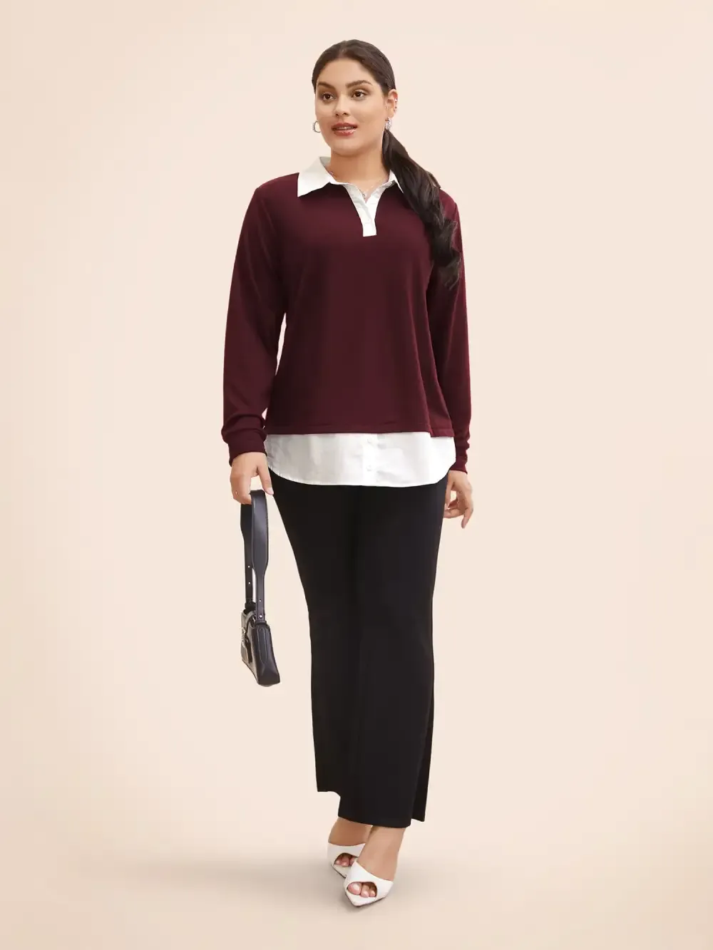 2-In-1 Shirt Collar Contrast Patchwork Sweatshirt
