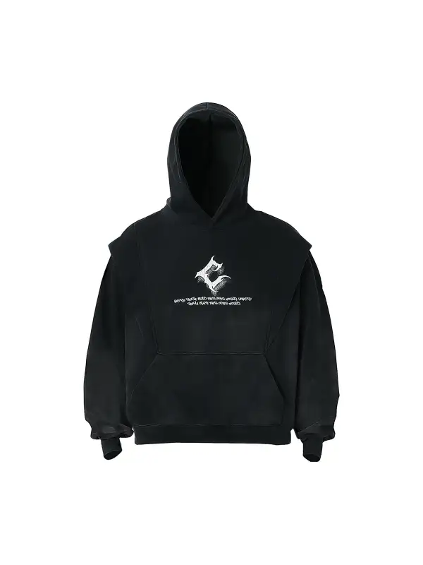 Cracked Letter Patchwork Hoodie