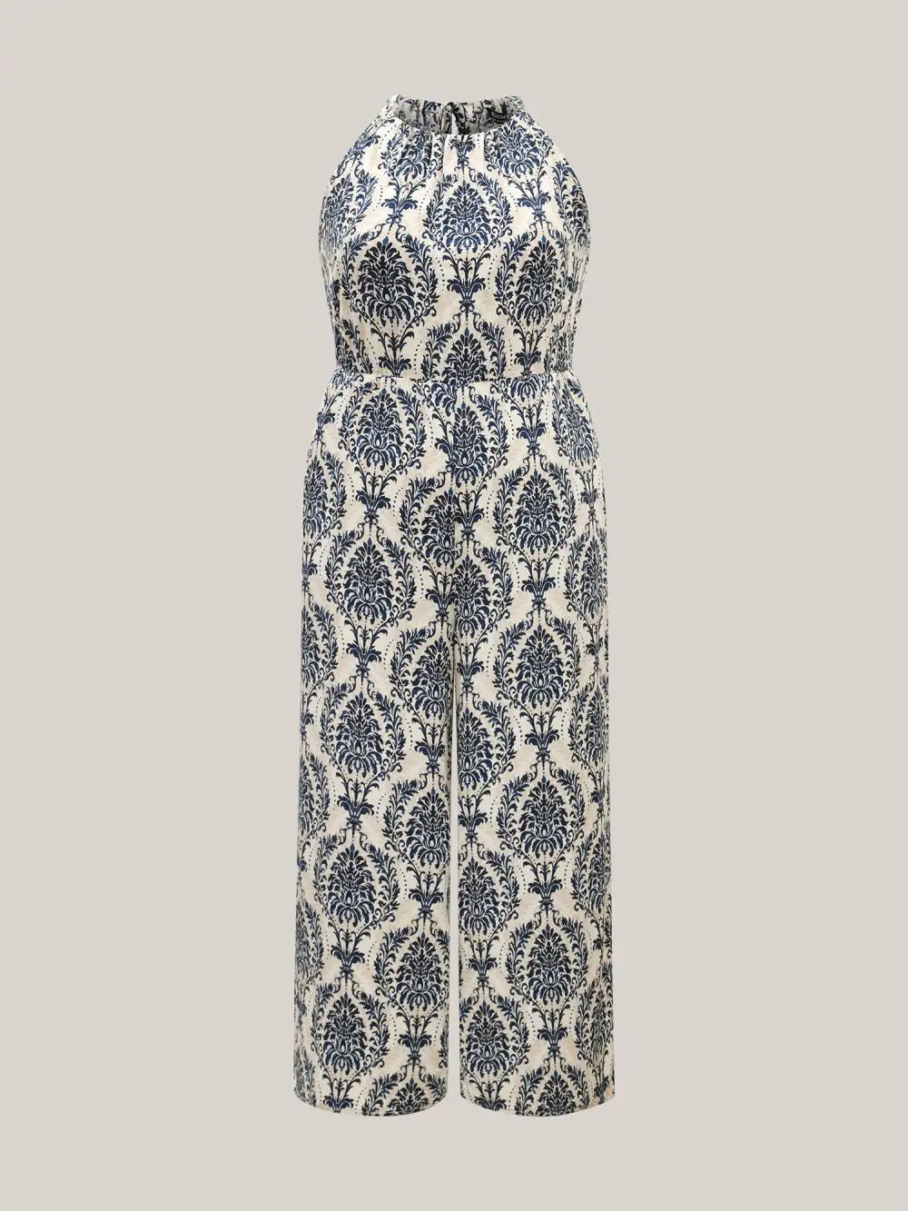 Rayon Damask Print Stretchy Waist Jumpsuit