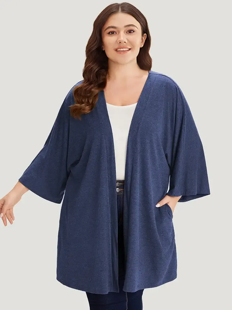 Supersoft Essentials Plain Open Front Pocket Batwing Sleeve Kimono