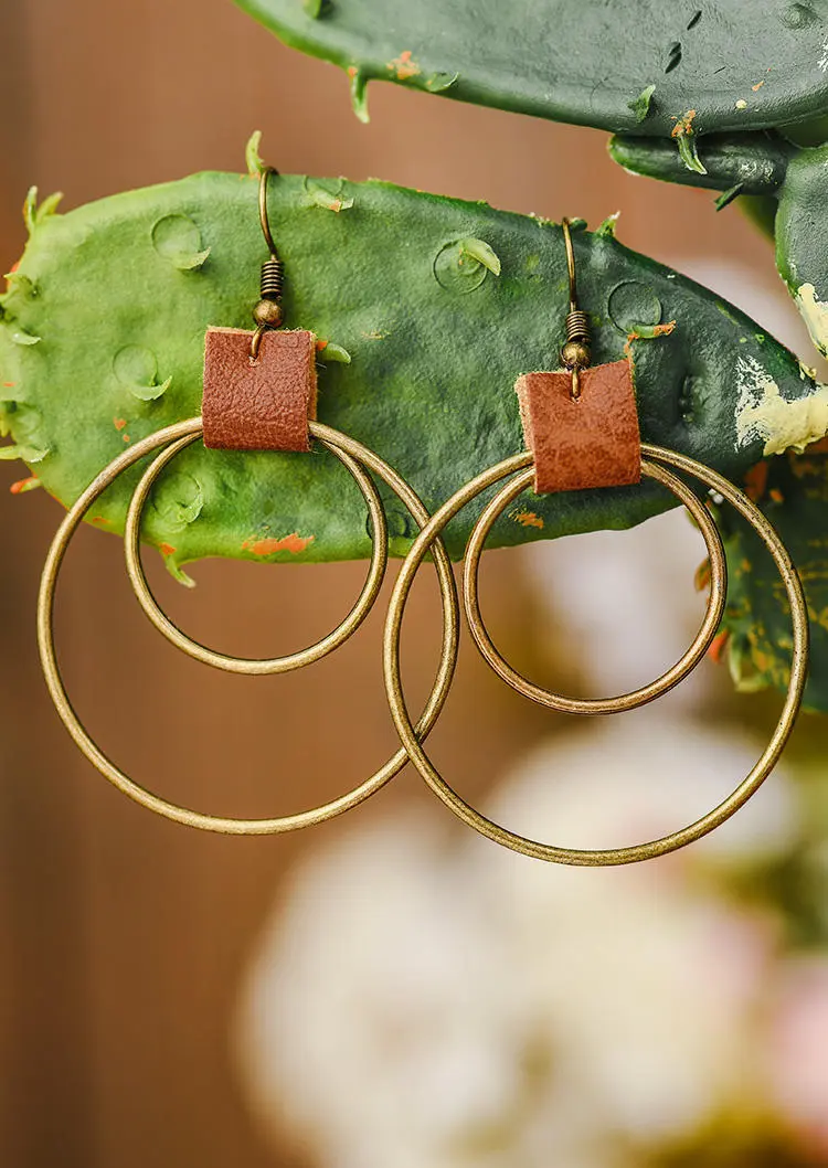 Vintage Circle Leather Alloy Earrings