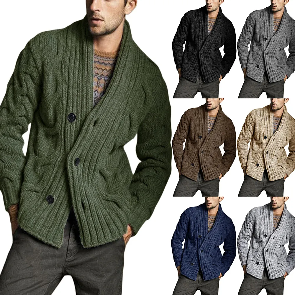 Men's Solid Color Knit Jacquard Sweater Jacket