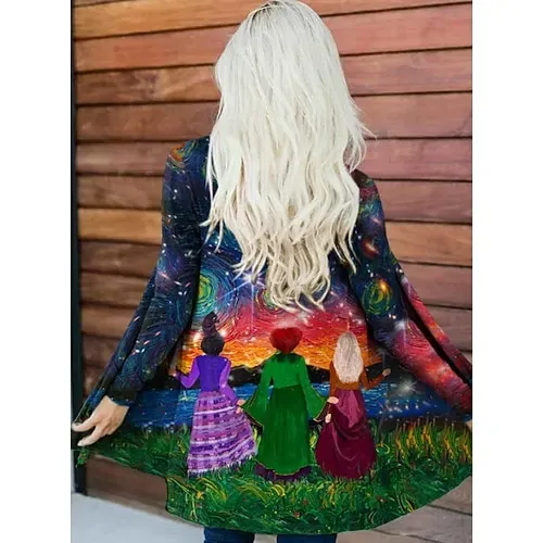 Halloween Women's Coat Lightweight Comfortable Pumpkin Print Vintage Artistic Casual Skull Casual Long Collarless Regular Fit Long Sleeve Outerwear Black White Pink Spring Fall