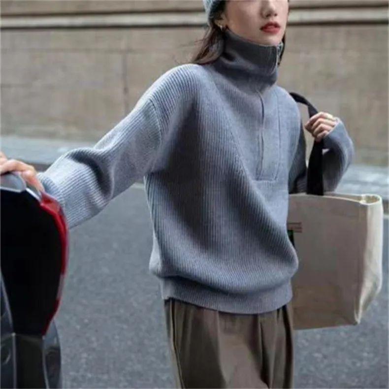Two Wear Half Zip Large Lapel Soft Waxy Sweater