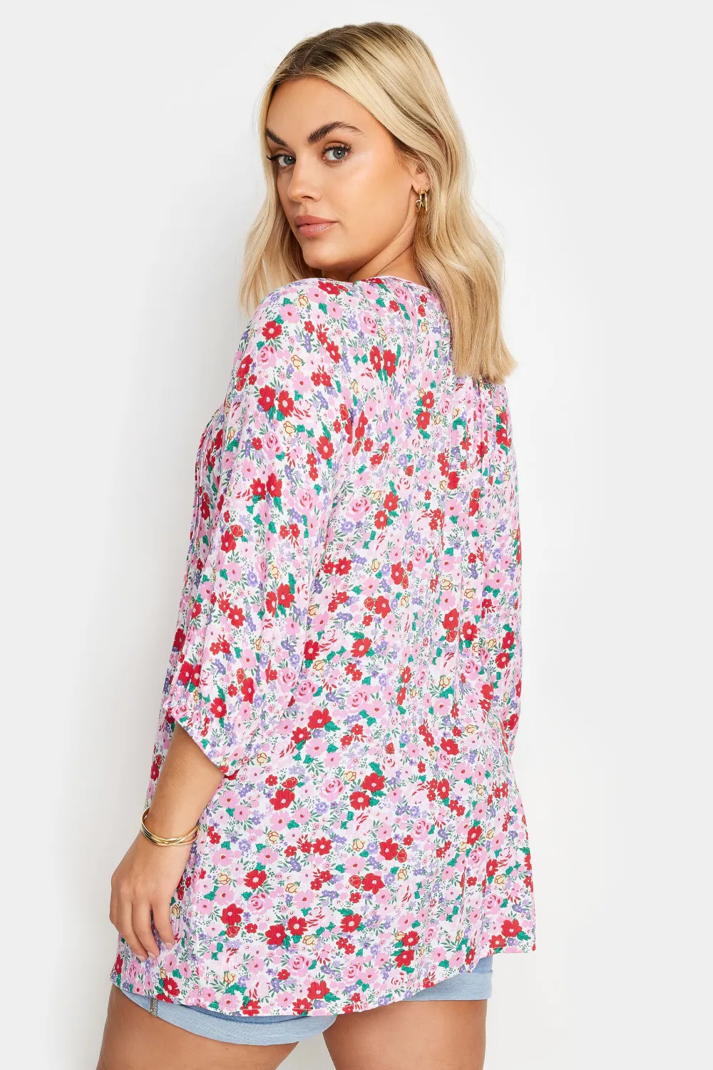 YOURS Curve Navy Blue Paisley Print Tie Neck Blouse