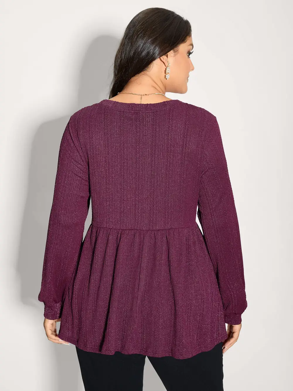 Textured Stretchy Flared Knit Top