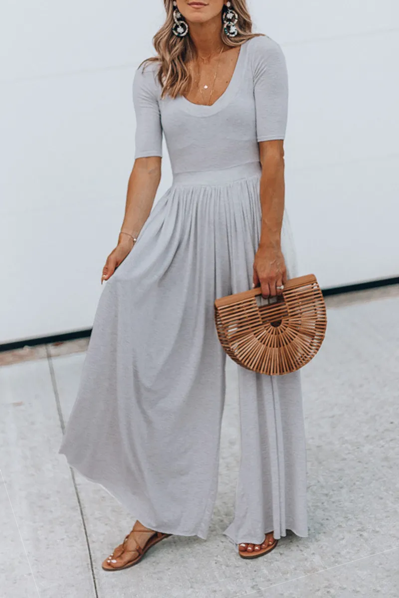 Casual Solid Patchwork Basic U Neck Jumpsuits(4 colors)