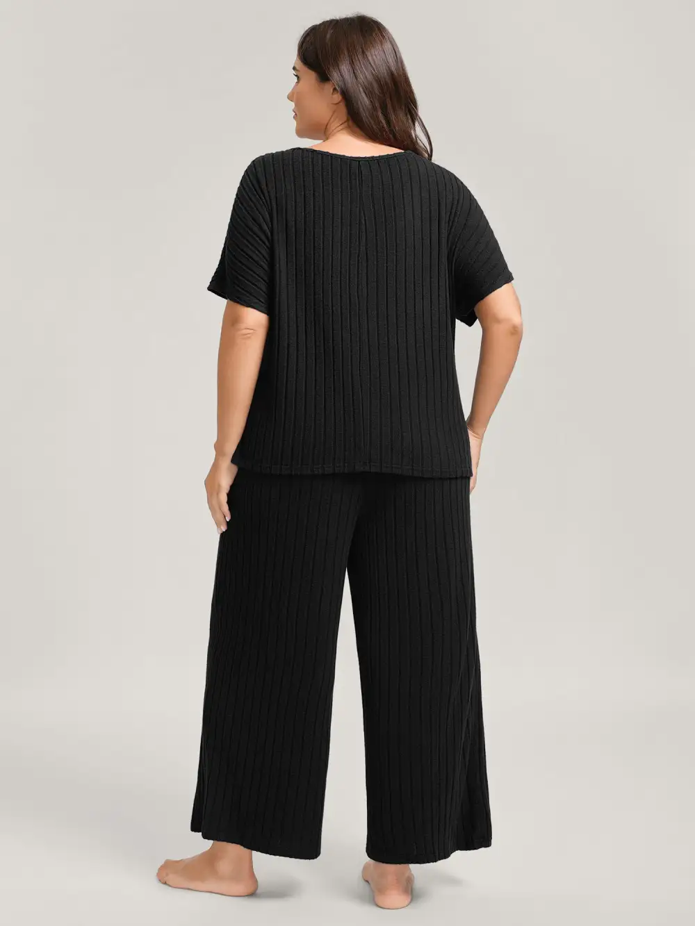 Stretchy Pit Strip Solid Loungewear Set