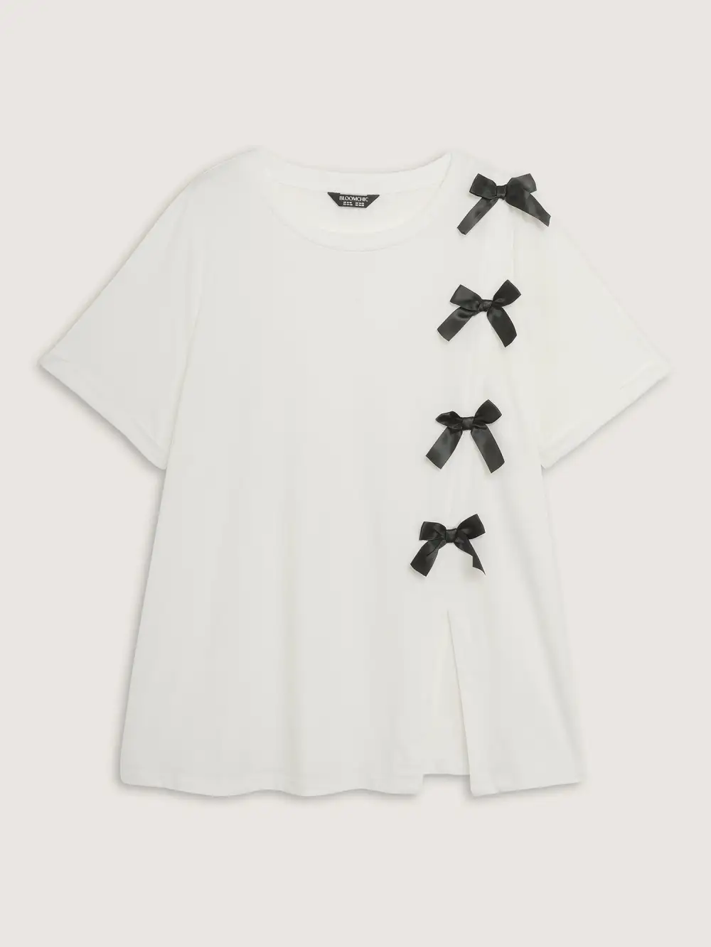 Bowknot Slit Round Neck T-Shirt