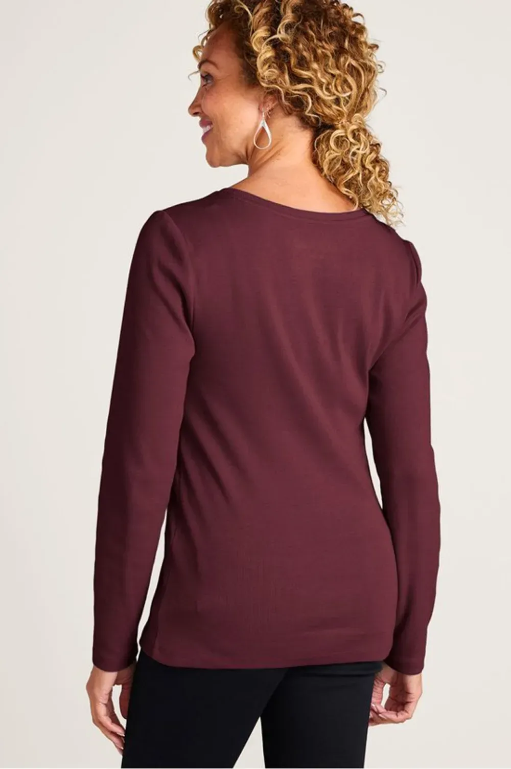 Rib Knit Long Sleeve Scoop Neck Tee