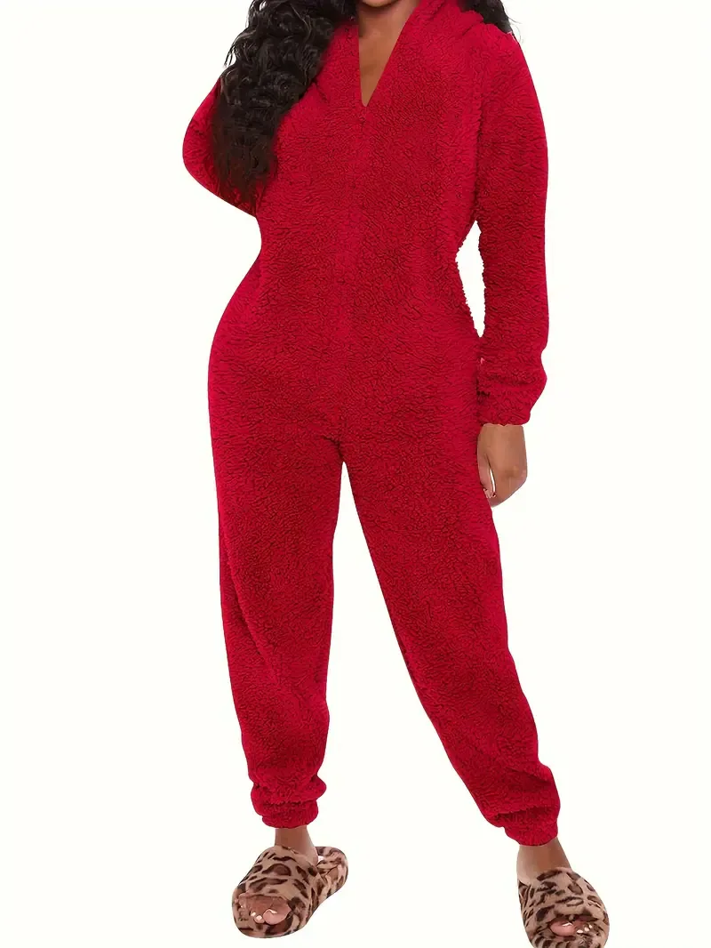 Fuzzy Hooded Pajama Jumpsuit For Music Festival